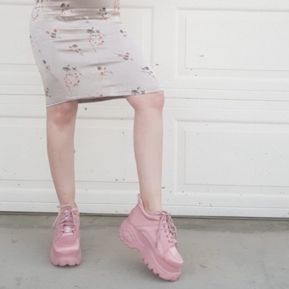 Buffalo London Platform Chunky Sneakers Pink Satin